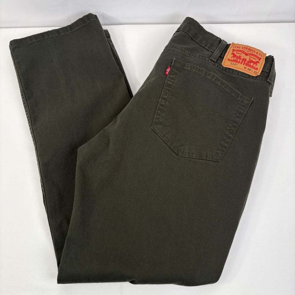 Levis Men's 514 Straight Fit Olive Green Stretch Denim Jeans 38x32 (38x30)